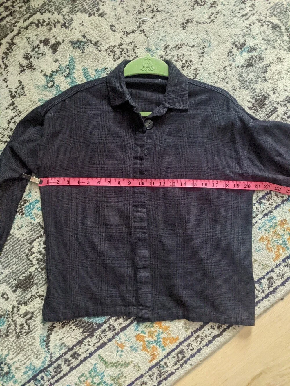 black dark grey plaid button up cotton shirt